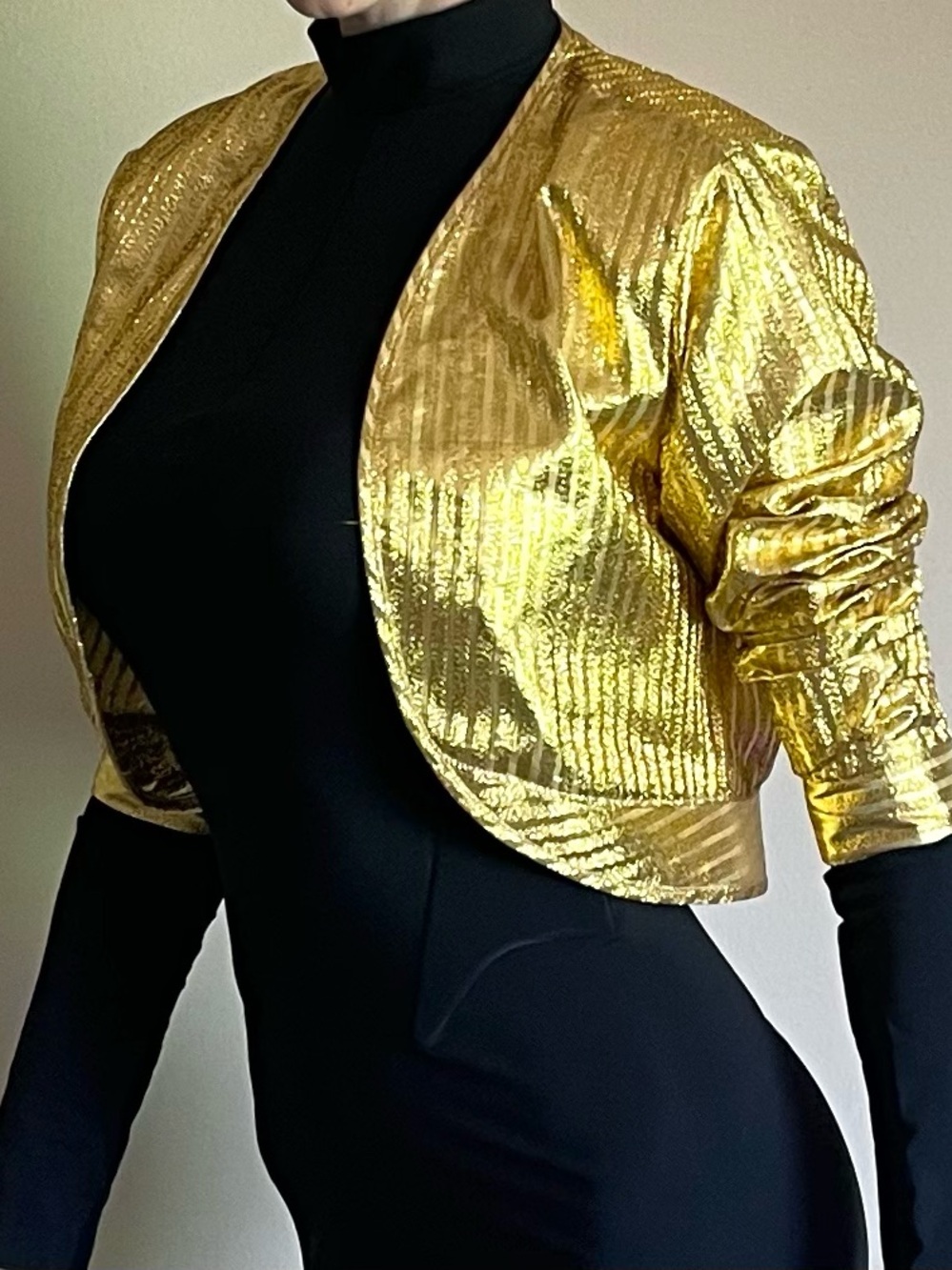 OOAK Handmade Gold Metallic Brocade Bolero Jacket Size M